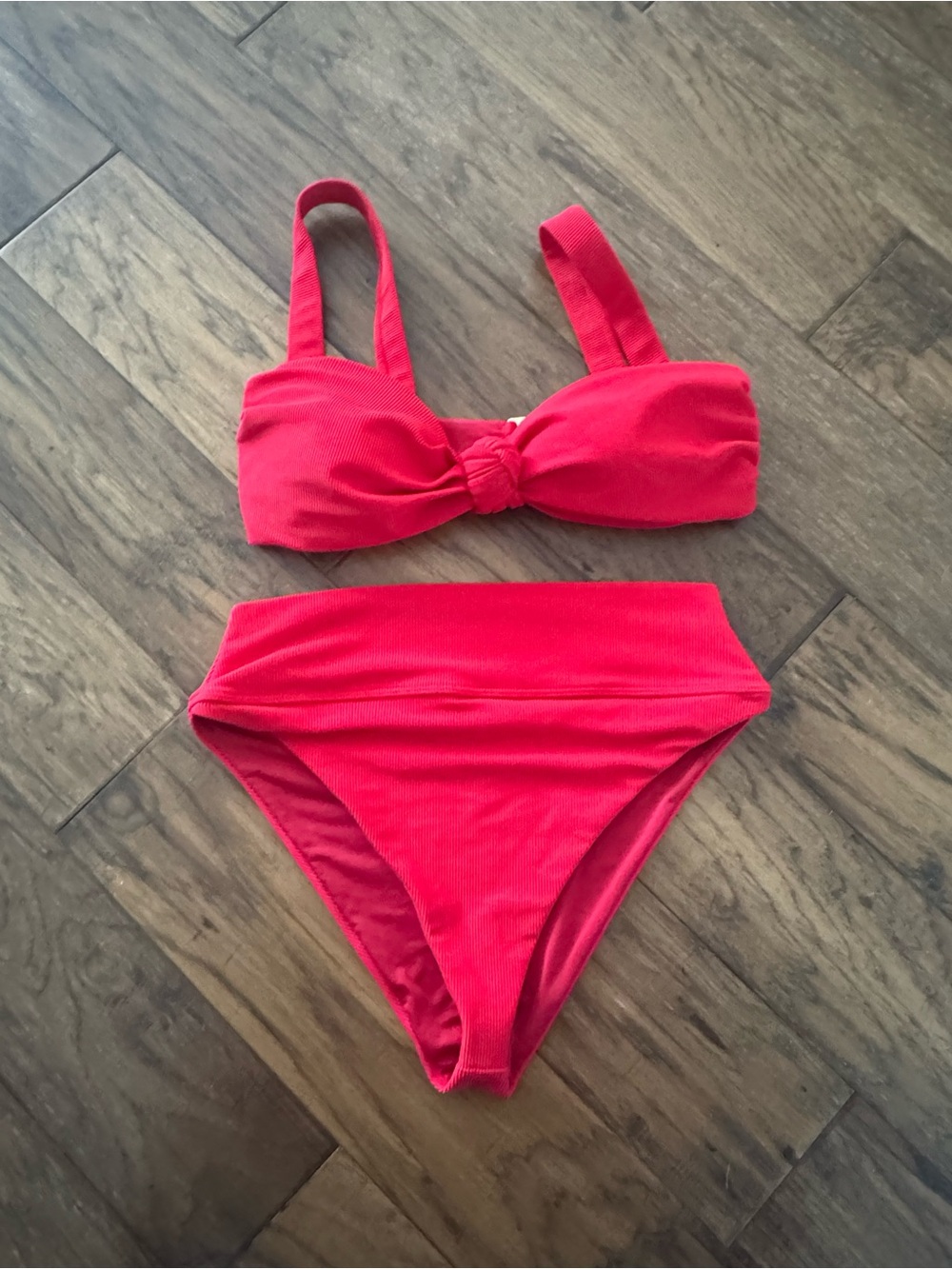 Beach Riot Red Ribbed High-Waist Bikini Set